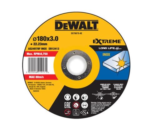 DeWALT Doorslijpschijf EXTREME 180 x 22,23 x 3 mm RVS Type 42 DX7967S