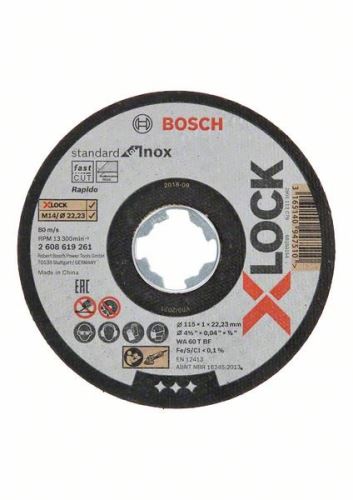 BOSCH X-LOCK Vlakke doorslijpschijf Standaard voor Inox systeem 115×1×22,23 mm 115 x 1 x 22,23 mm 2608619261