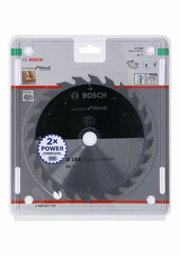 BOSCH Zaagblad voor accuzagen; Standaard voor hout 184x20x1,6/1,1x24T 2608837702