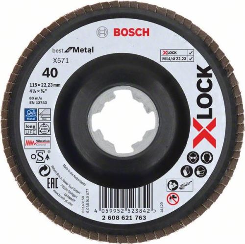 BOSCH X-LOCK Lamellenslijpschijven van het Best for Metal systeem Ø 115 mm, G 40, X571, gebogen uitvoering, kunststof 2608621763