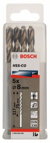 BOSCH Boren voor metaal HSS-Co, DIN 338 8 x 75 x 117 mm (5 stuks) 2608585894