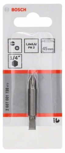 BOSCH Dubbelzijdige bit S 1,0x5,5; PH2; 45 mm 2607001738