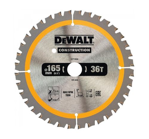 DeWALT Zaagblad voor hout, 165 x 20 mm, 40 tanden, FTOP 3°, zaagbladbreedte 1 mm DT1950