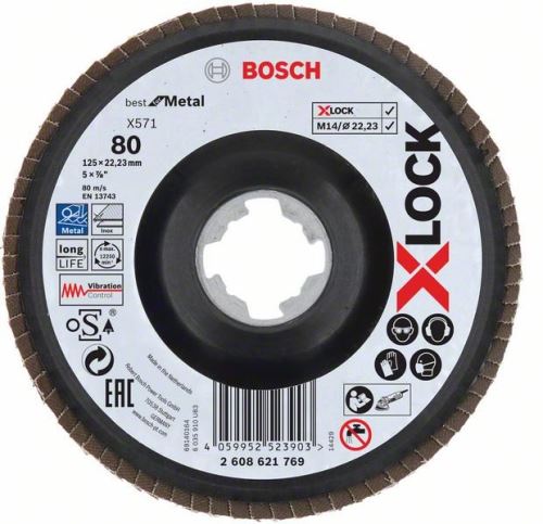 BOSCH X-LOCK Lamellenslijpschijven van het Best for Metal systeem Ø 125 mm, G 80, X571, gebogen uitvoering, kunststof 2608621769