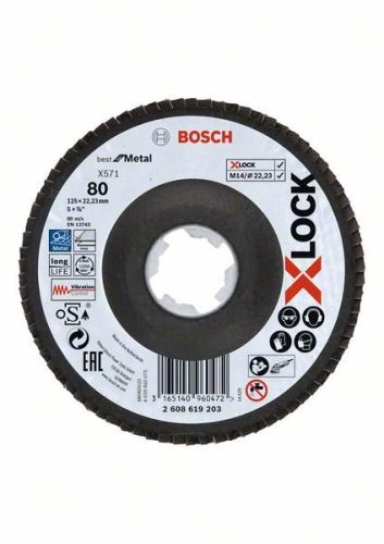 BOSCH X-LOCK Lamellenslijpschijven van het Best for Metal systeem Ø 125 mm, G 80, X571, gebogen uitvoering, glasvezel 2608619203