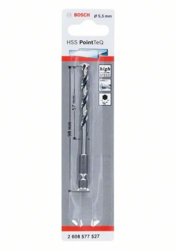 BOSCH Metaalboor HSS PointTeQ HEX met 6-kant schacht; 5,5 mm (5 stuks) 2608577527