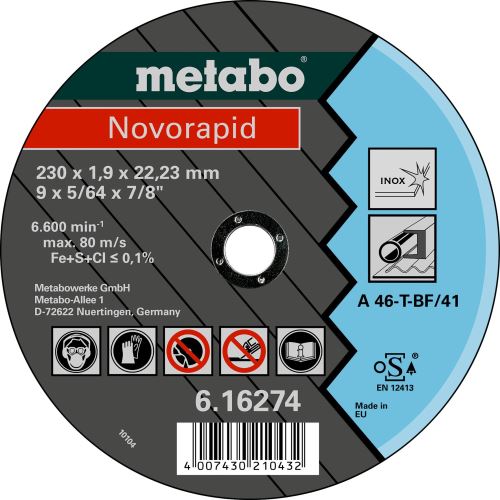 METABO Doorslijpschijf NOVORAPID Inox 230x1,9x22,23 616274000