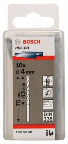 BOSCH Metaalboren HSS-Co, DIN 338 4 x 43 x 75 mm (10 stuks) 2608585880