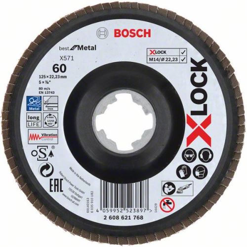 BOSCH X-LOCK Lamellenslijpschijven van het Best for Metal systeem Ø 125 mm, G 60, X571, gebogen uitvoering, kunststof 2608621768