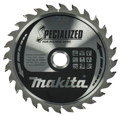 MAKITA houtzaagblad SPECIALIZED 165x2,2x20 mm 28 tanden voor invalzagen B-33009