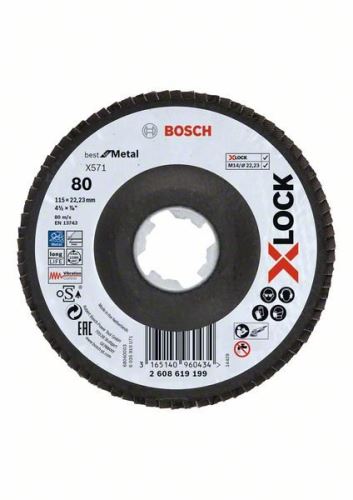 BOSCH X-LOCK Lamellenslijpschijven van het Best for Metal systeem Ø 115 mm, G 80, X571, gebogen uitvoering, glasvezel 2608619199