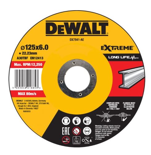 DeWALT Metalen slijpschijf EXTREME bol 125 x 6 x 22,23 mm DX7941