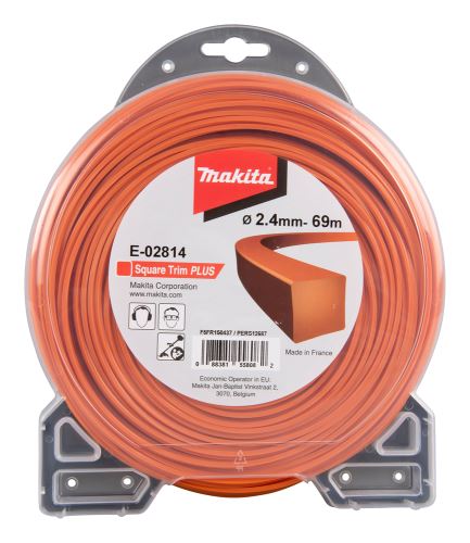 MAKITA snaar nylon Plus 2,4 mm, 69m, oranje, vierkant E-02814