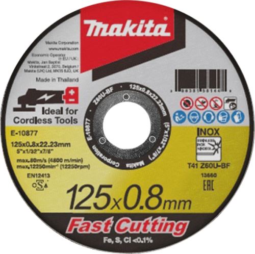 MAKITA doorslijpschijf voor RVS 125 x 0,8 x 22,23 mm E-10877