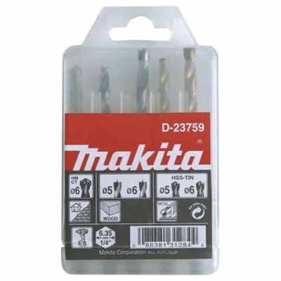 MAKITA boorset voor metaal/hout/metselwerk 5;6/5;6/6 mm, schacht HEX 1/4", 5-dlg D-23759