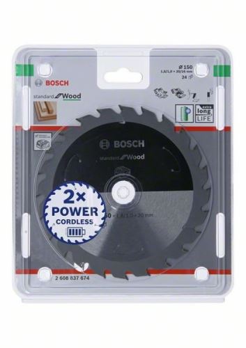 BOSCH Zaagblad voor accuzagen; Standaard voor hout 150x20/16x1,6/1,0x24T 2608837674