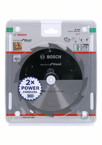 BOSCH Zaagblad voor accuzagen; Standaard voor hout 165x20/16x1,5/1,0x12T 2608837684