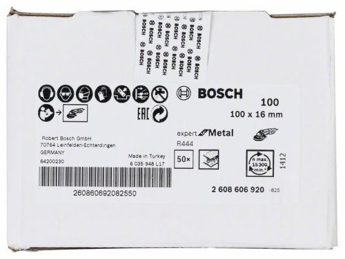 BOSCH Fiberslijpschijf R444, Expert for Metal 100 mm, 16 mm, 100 2608606920