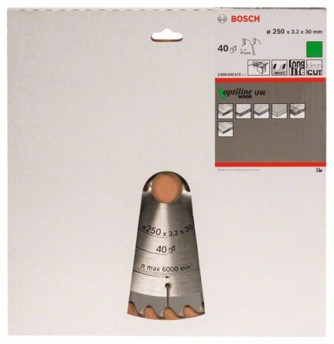 BOSCH Zaagblad Optiline Hout 250 x 30 x 3,2 mm, 40 2608640670