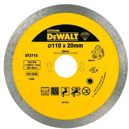 DeWALT Diamantzaagblad voor tegelsnijder 110 x 20 mm voor het snijden van marmer, porselein, graniet DT3715