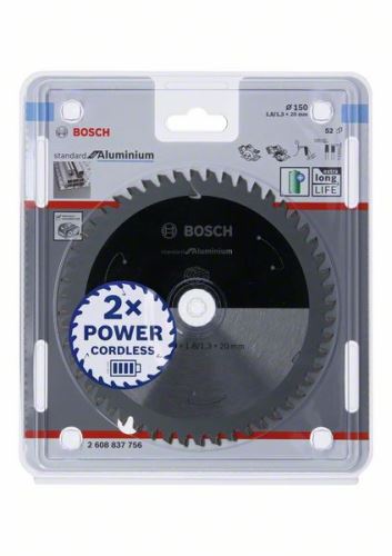 BOSCH Zaagblad voor accuzagen; Standaard voor aluminium 150x20x1,8/1,3x52T 2608837756