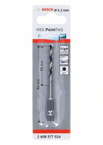 BOSCH Metaalboor HSS PointTeQ HEX met 6-kant schacht; 4,2 mm (5 stuks) 2608577524