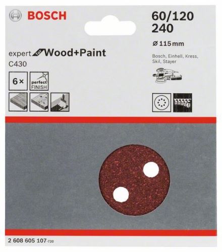 BOSCH Schuurpapier C430, 5 stuks 60; 120; 240 2608605107