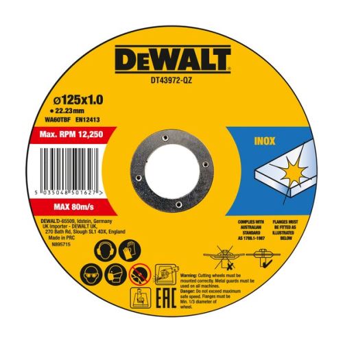 DeWALT Doorslijpschijf voor metaal en RVS 125 x 1 mm (25 stuks) DT43972