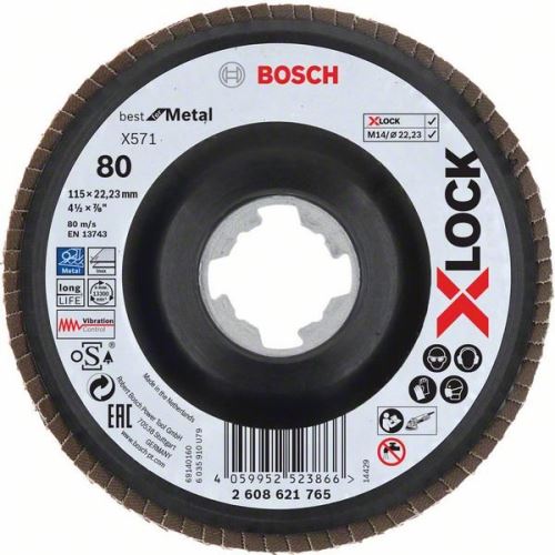 BOSCH X-LOCK Lamellenslijpschijven van het Best for Metal systeem Ø 115 mm, G 80, X571, gebogen uitvoering, kunststof 2608621765