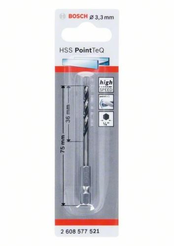 BOSCH Metaalboor HSS PointTeQ HEX met 6-kant schacht; 3,3 mm (5 stuks) 2608577521