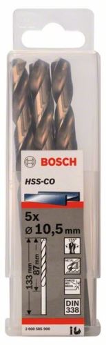 BOSCH Metaalboren HSS-Co, DIN 338 10,5 x 87 x 133 mm (5 stuks) 2608585900