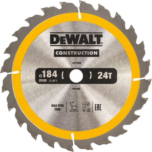 DeWALT Zaagblad 184 x 16 mm, 24 tanden, langssnede DT1939