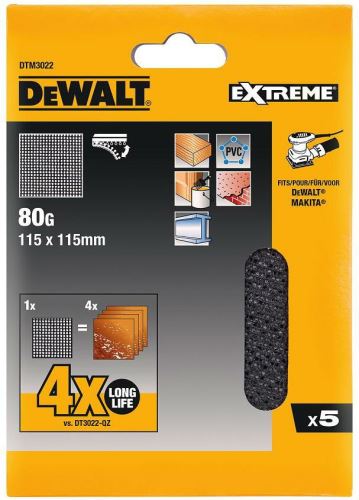 DeWALT Schuurgaas, klittenband, 115 x 115 mm, P80 (5 stuks) DTM3022