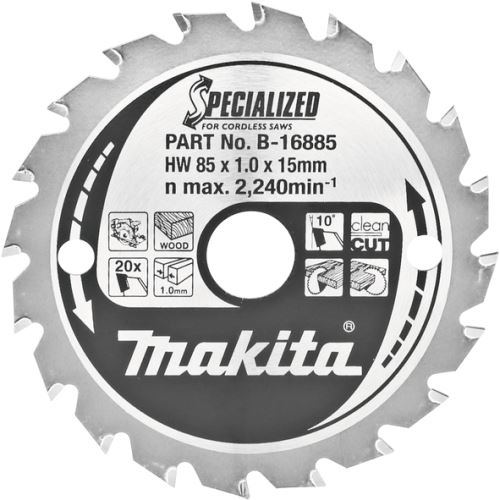 MAKITA houtzaagblad SPECIALIZED 85x1x15 mm 20 tanden voor accuzagen B-16885