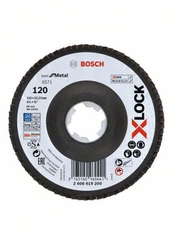 BOSCH X-LOCK Lamellenslijpschijven van het Best for Metal systeem Ø 115 mm, G 120, X571, gebogen uitvoering, glasvezel 2608619200