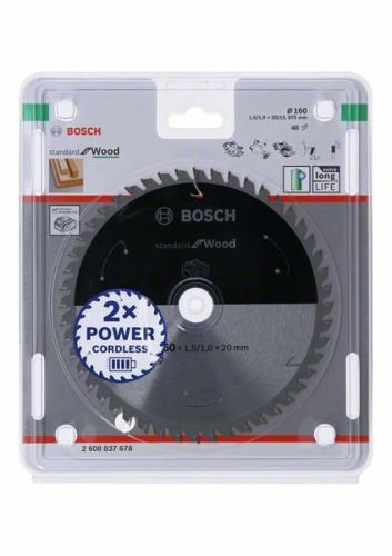 BOSCH Zaagblad voor accuzagen; Standaard voor hout 160x20/15.875x1.5/1.0x48T 2608837678