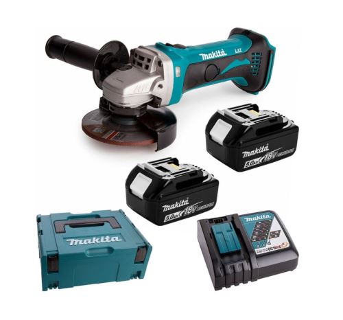 Makita Aku haakse slijper 115mm Li-ion LXT 18V/5,0Ah, Makpac DGA452RTJ