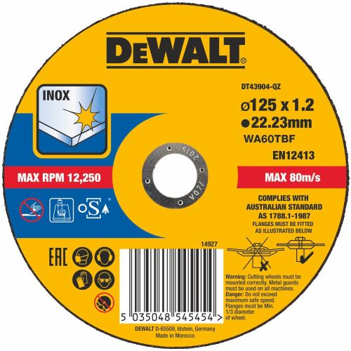 DeWALT Snijschijf voor RVS 125 x 22,2 x 1,2 mm DT43904