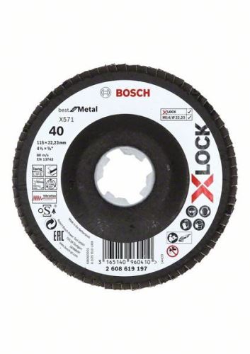 BOSCH X-LOCK Lamellenslijpschijven van het Best for Metal systeem Ø 115 mm, G 40, X571, gebogen uitvoering, glasvezel 2608619197