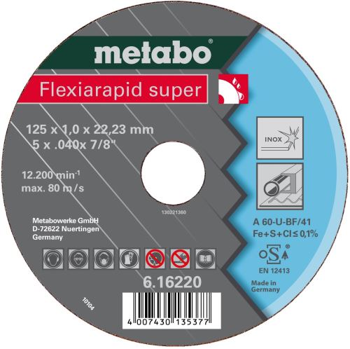 METABO Doorslijpschijf - RVS - FLEXIARAPID SUPER 125x0,8x22,2 616209000