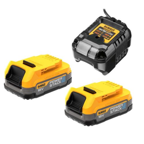 Dewalt 18V XR Starterkit met 2x Compacte Accu's en Powerstack Oplader DCB1102E2