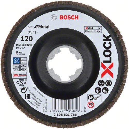 BOSCH X-LOCK Lamellenslijpschijven van het Best for Metal systeem Ø 115 mm, G 120, X571, gebogen uitvoering, kunststof 2608621766