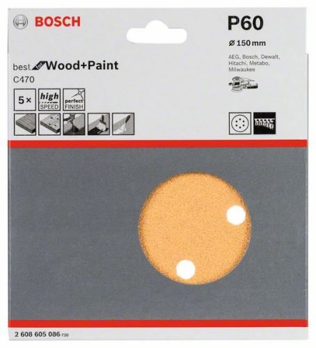 BOSCH Schuurpapier C470, 150 mm, 60 (5 stuks) 2608605086