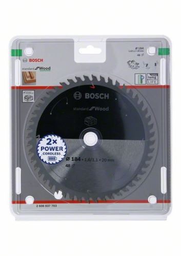 BOSCH Zaagblad voor accuzagen; Standaard voor hout 184x20x1,6/1,1x48T 2608837703