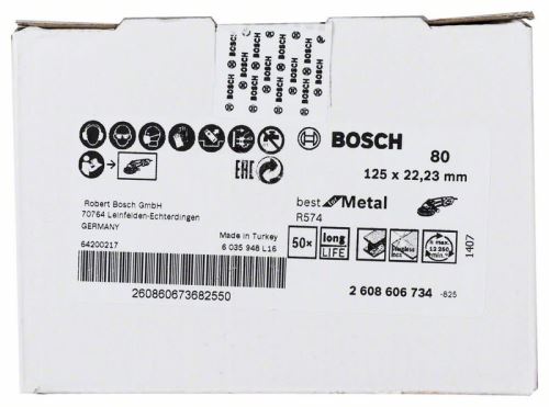 BOSCH Vezelslijpschijf R574, Best for Metal D = 125 mm; G = 80 2608606734