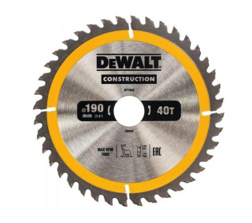 DeWALT Zaagblad 190 x 30 mm, 40 tanden, ATB 10°, zaagbladbreedte 1,7 mm, universele snede DT1945