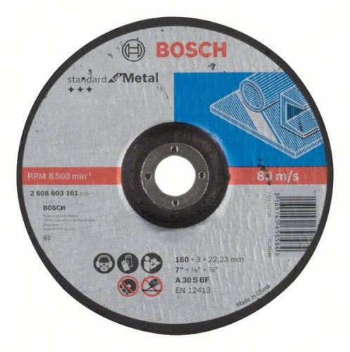 BOSCH Geprofileerde doorslijpschijf Standaard voor Metaal A 30 S BF, 180 mm, 22,23 mm, 3,0 mm 2608603161