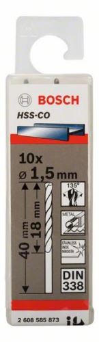 BOSCH Boren voor metaal HSS-Co, DIN 338 1,5 x 18 x 40 mm (10 stuks) 2608585873