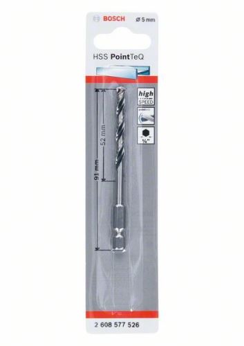 BOSCH Metaalboor HSS PointTeQ HEX met 6-kant schacht; 5,0 mm (5 stuks) 2608577526