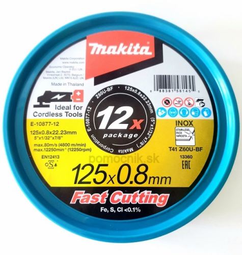 MAKITA roestvrijstalen doorslijpschijf 125x0,8x22,23 mm, 12 stuks nieuwE-22953-12 E-10877-12